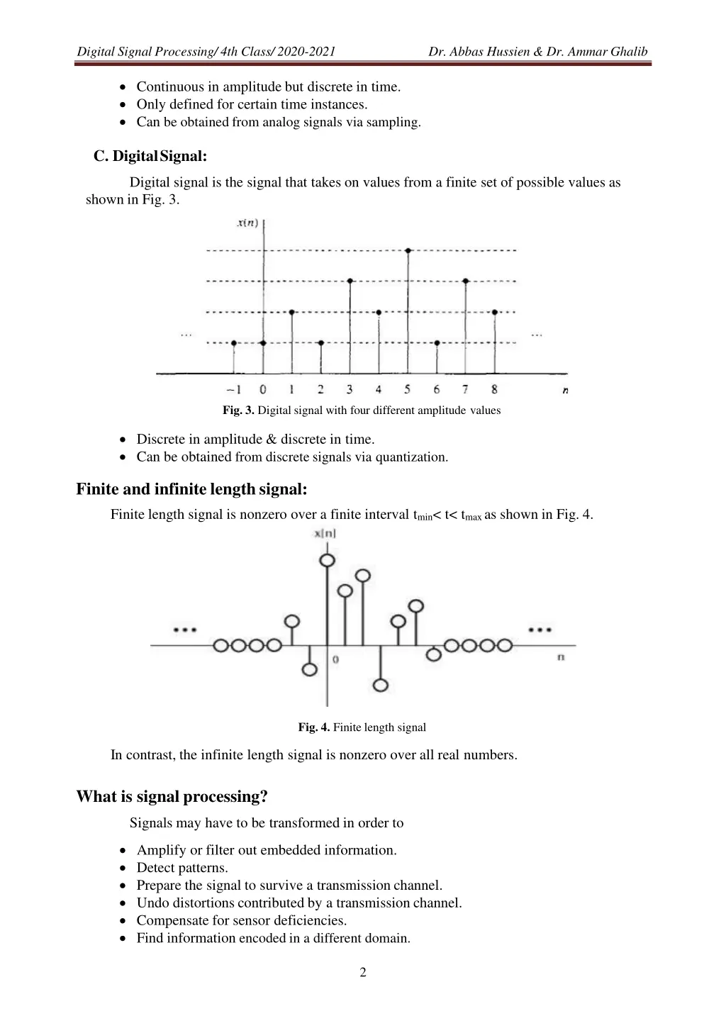digital signal processing 4th class 2020 2021 2