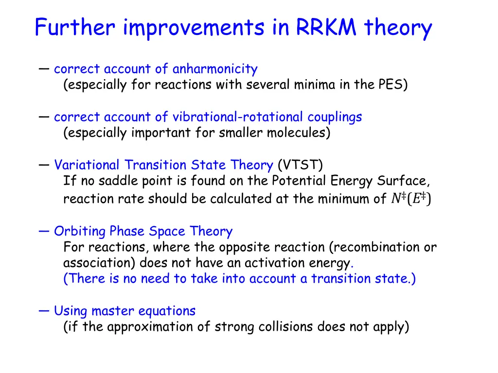 further improvements in rrkm theory
