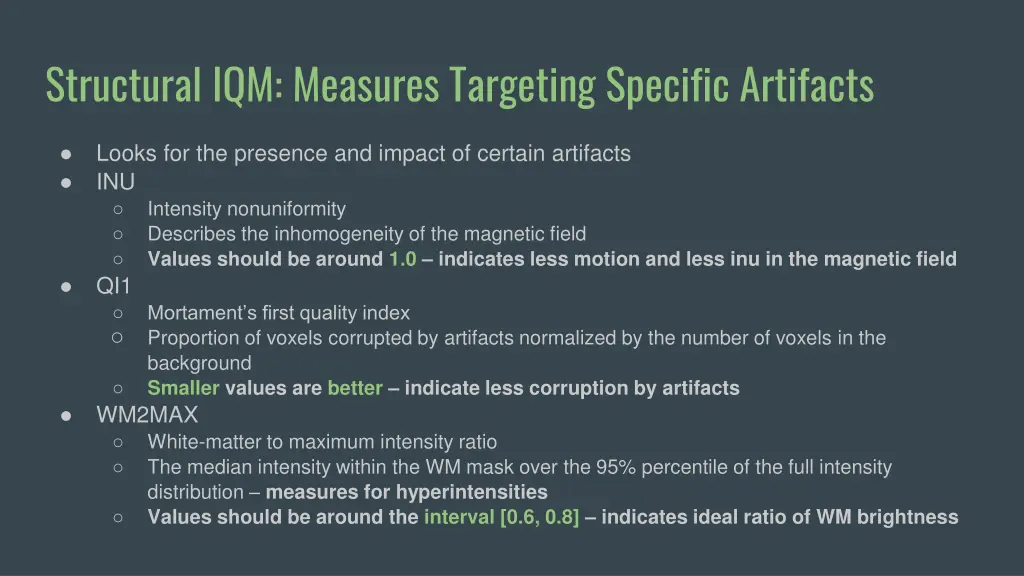 structural iqm measures targeting specific