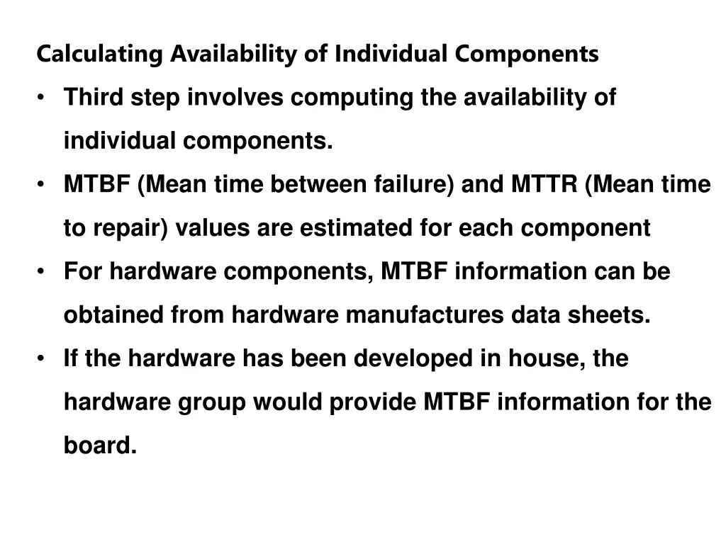 calculating availability of individual components
