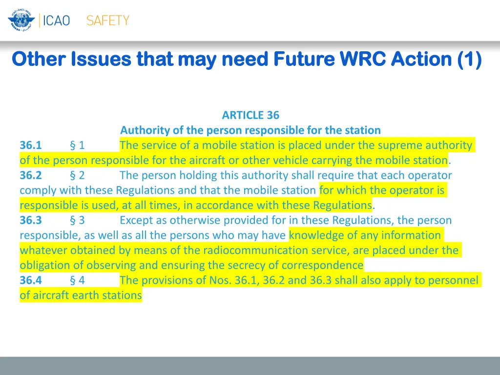 other issues that may need future wrc action