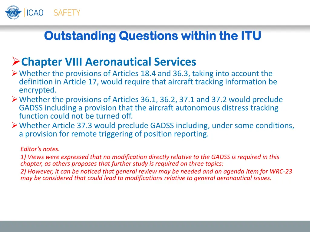 outstanding questions within the itu outstanding