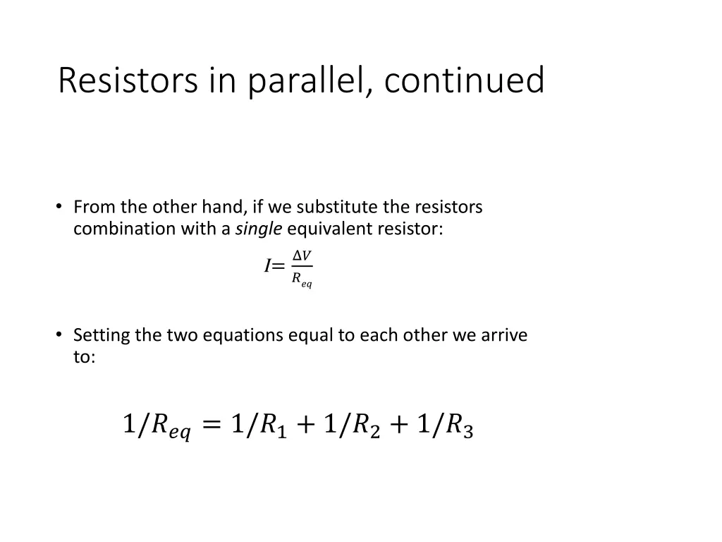 resistors in parallel continued