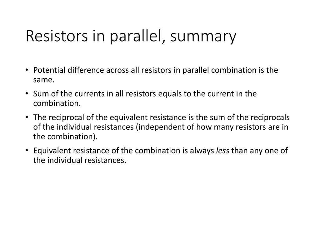 resistors in parallel summary