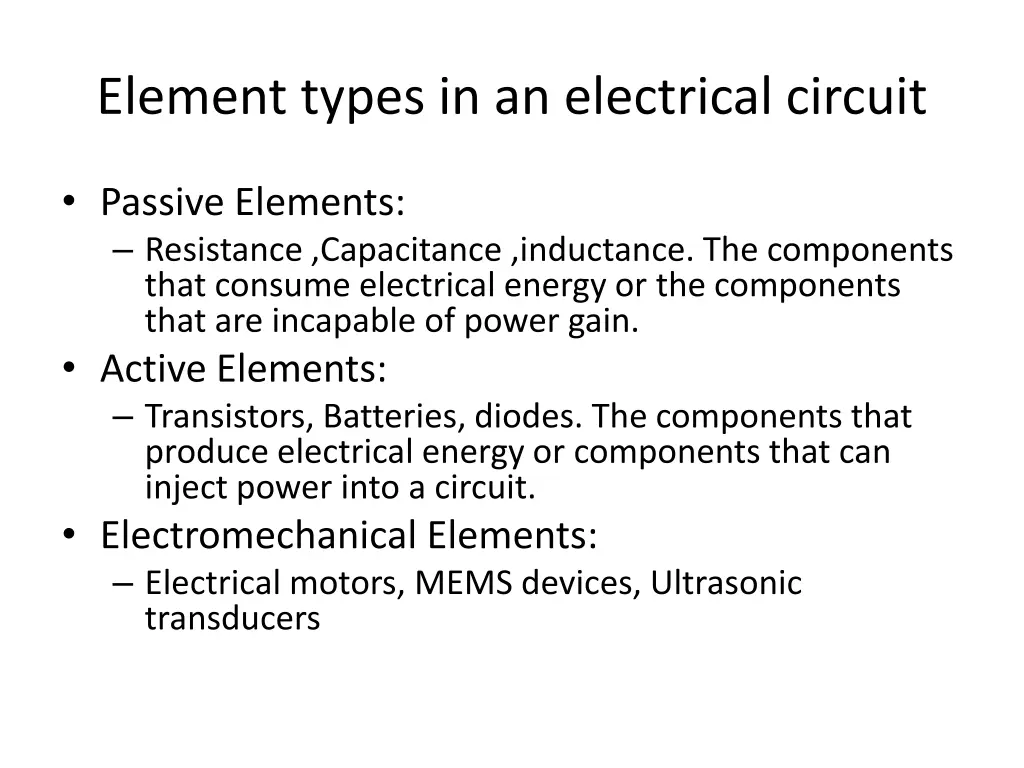 element types in an electrical circuit