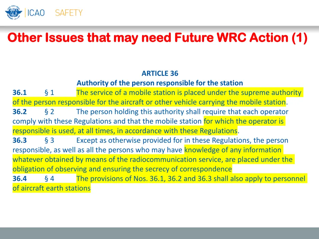 other issues that may need future wrc action