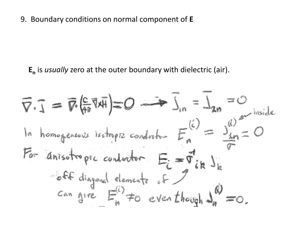 9 boundary conditions on normal component of e