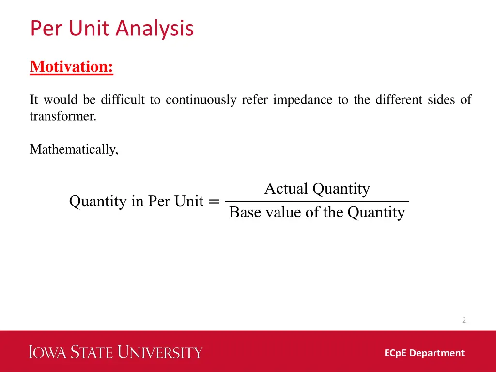 per unit analysis