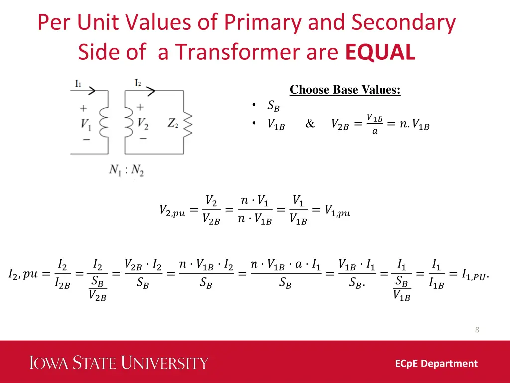per unit values of primary and secondary side 1