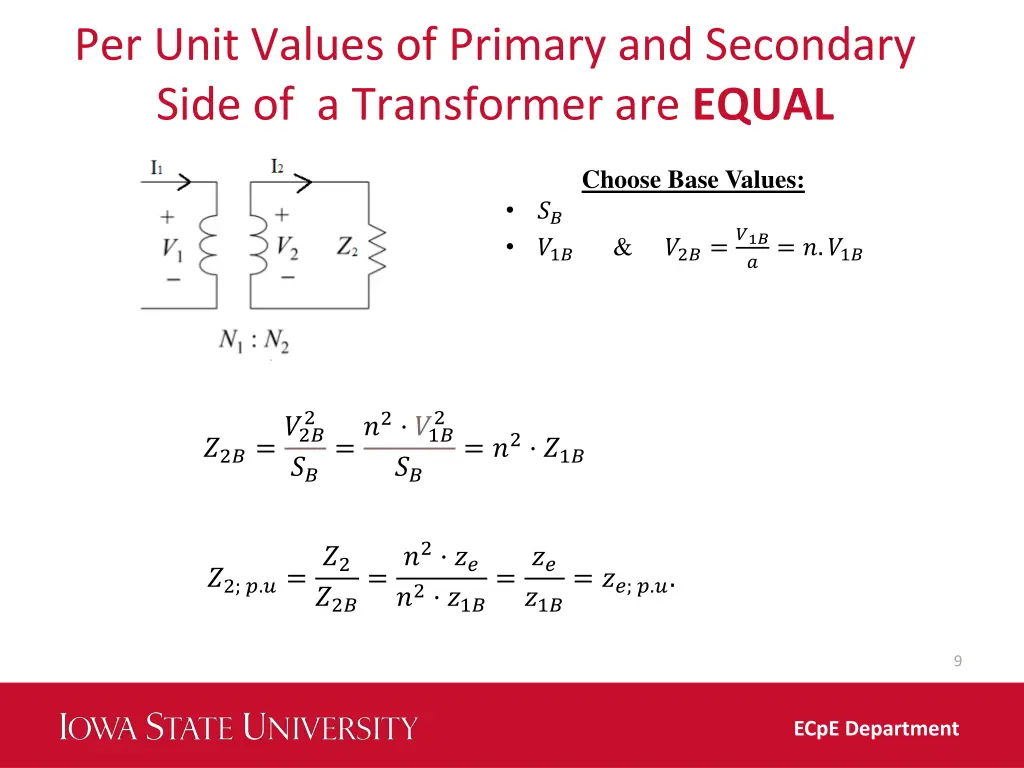 per unit values of primary and secondary side 2