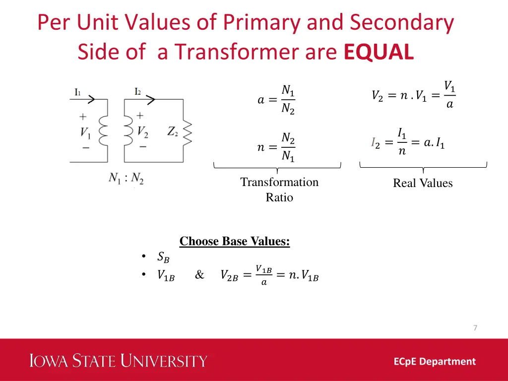 per unit values of primary and secondary side