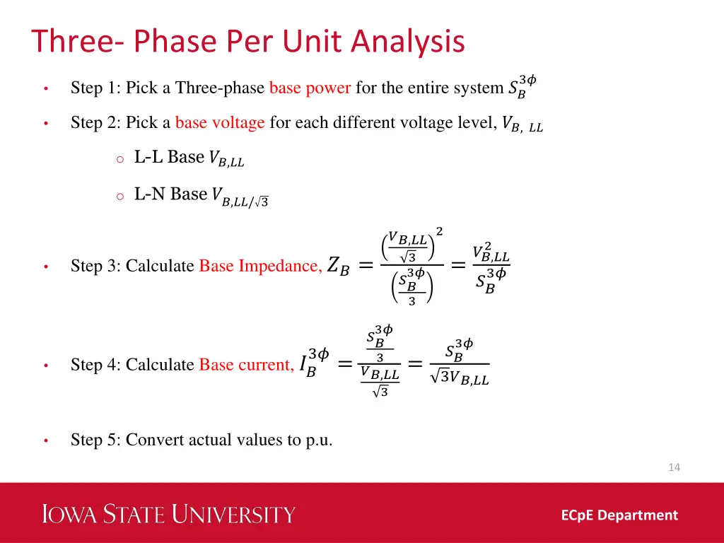 three phase per unit analysis