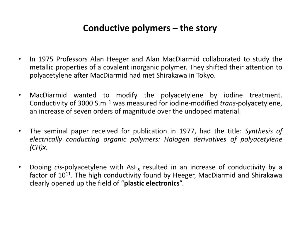 conductive polymers the story 1