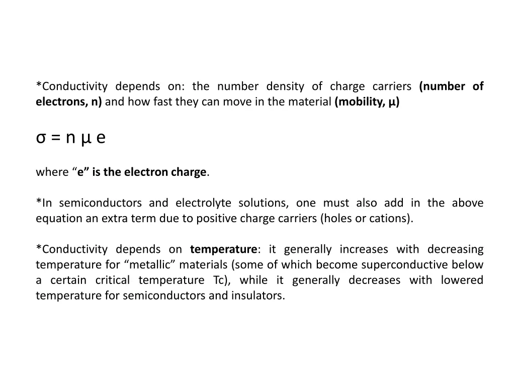 conductivity depends on the number density