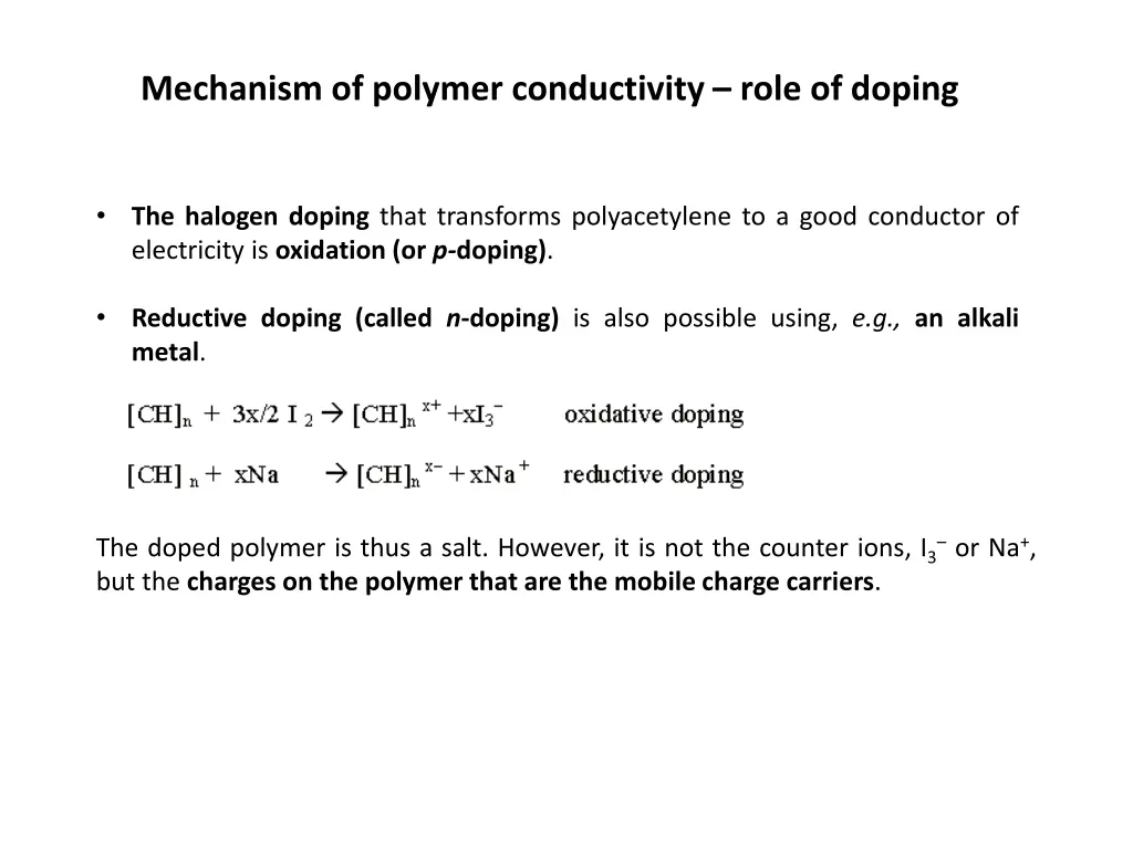 mechanism of polymer conductivity role of doping