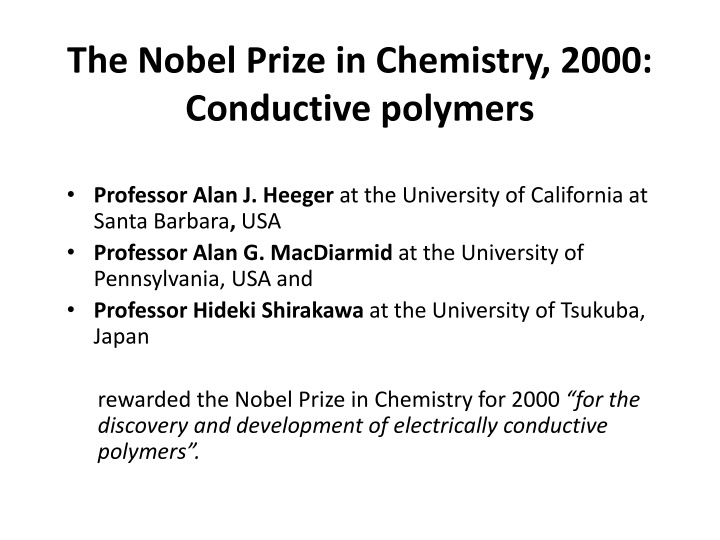 the nobel prize in chemistry 2000 conductive