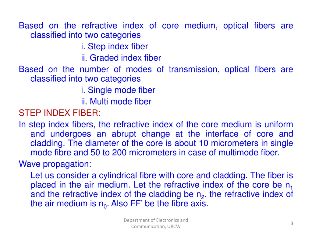 based on the refractive index of core medium