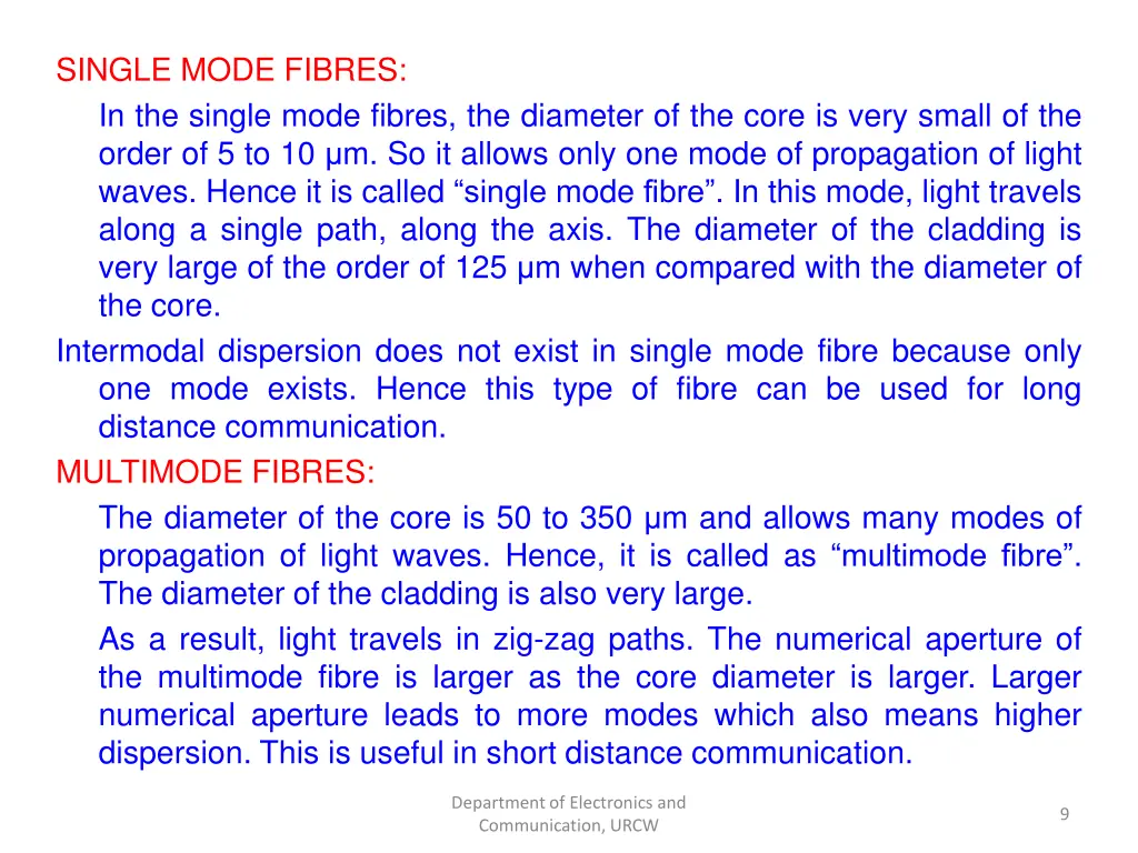 single mode fibres in the single mode fibres