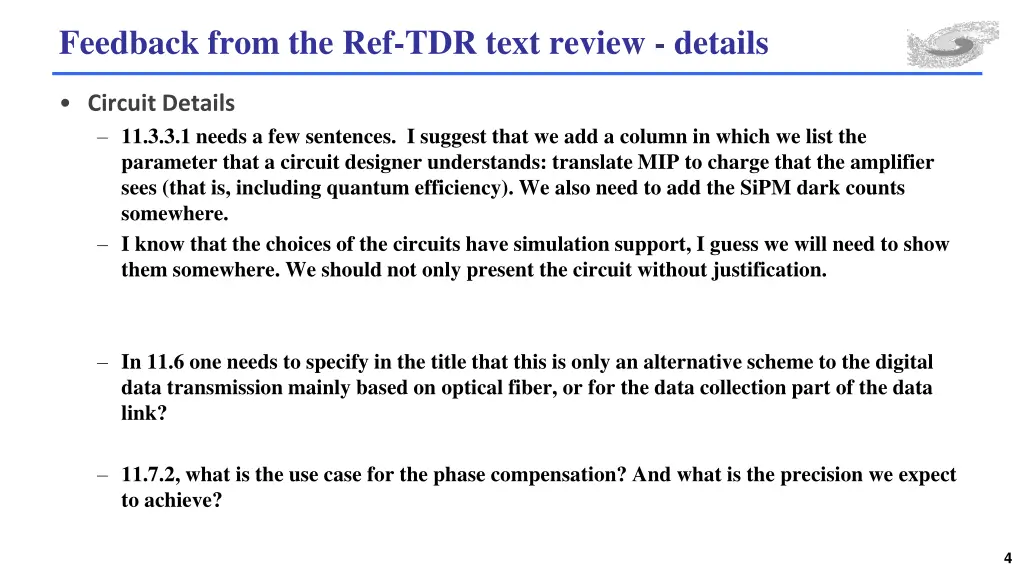 feedback from the ref tdr text review details 1