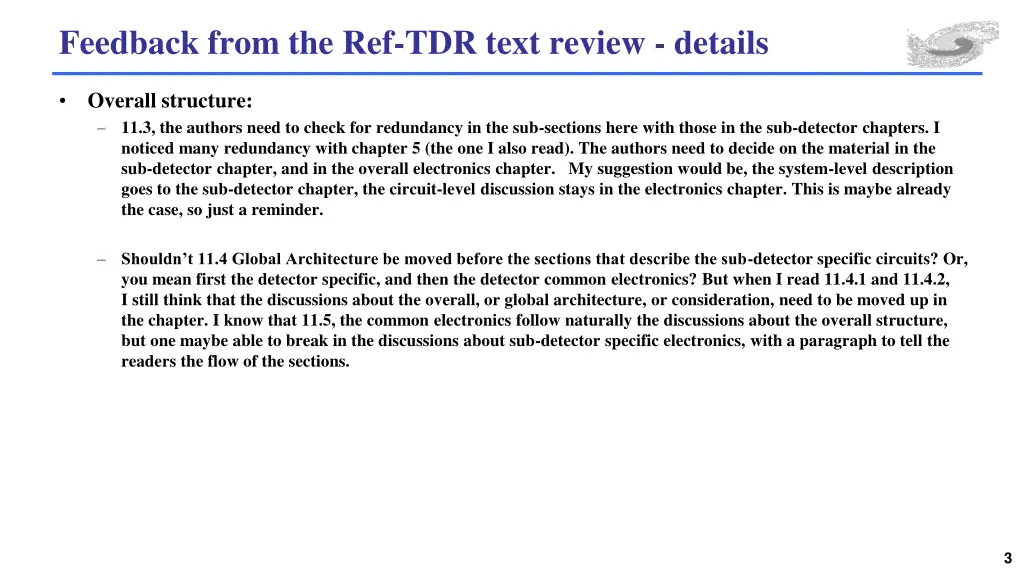 feedback from the ref tdr text review details