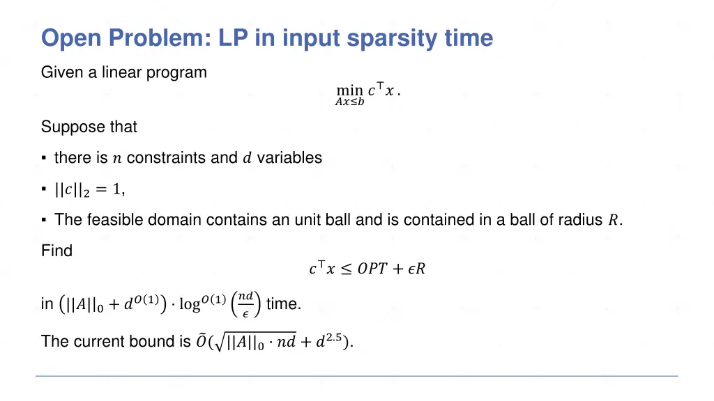 open problem lp in input sparsity time