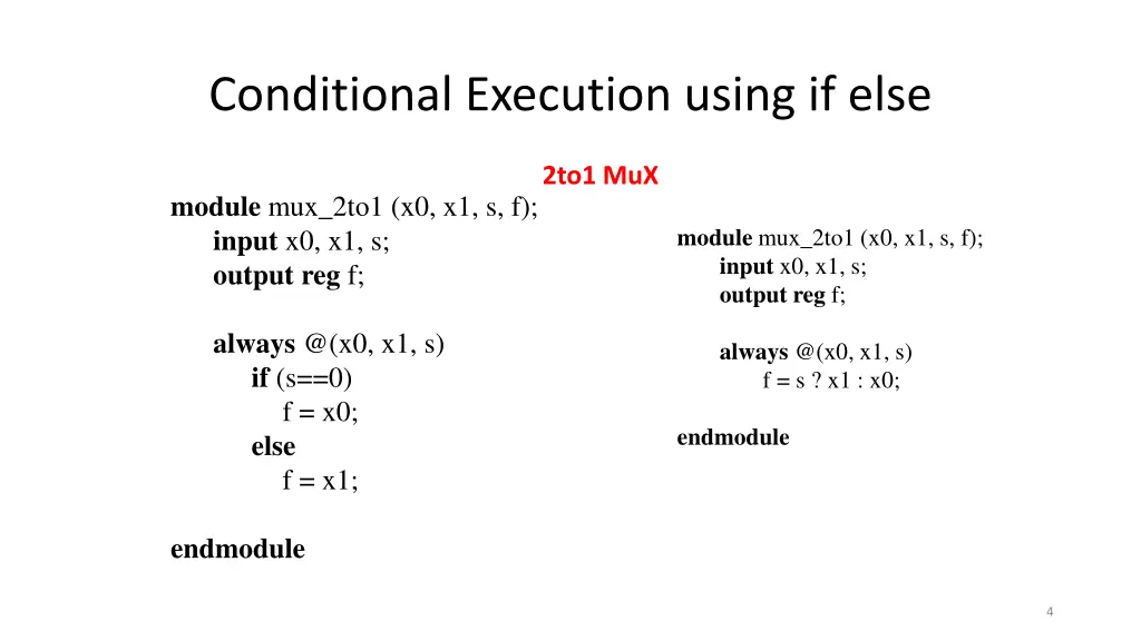 conditional execution using if else