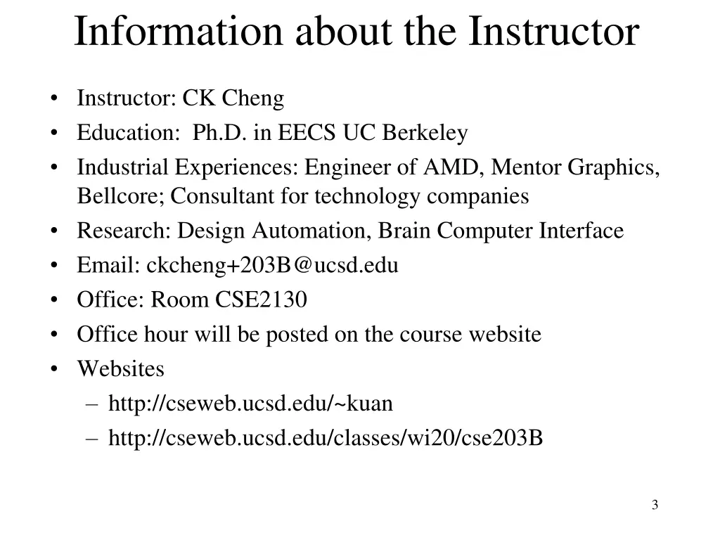 information about the instructor