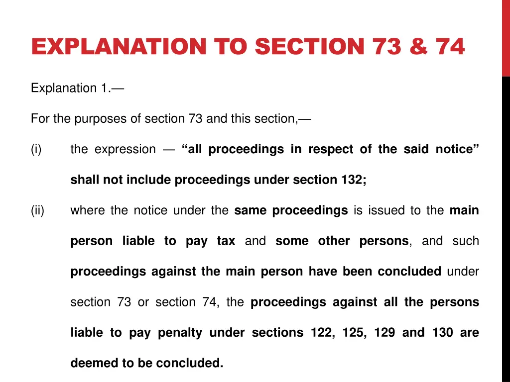 explanation to section 73 74