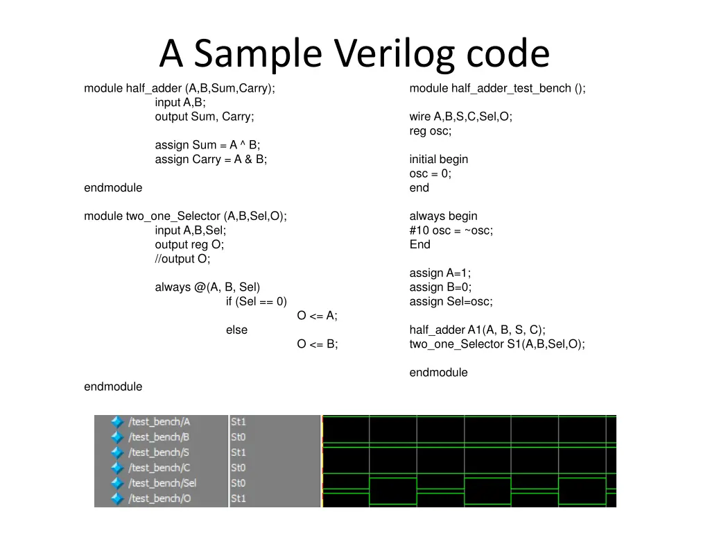 a sample verilog code module half adder