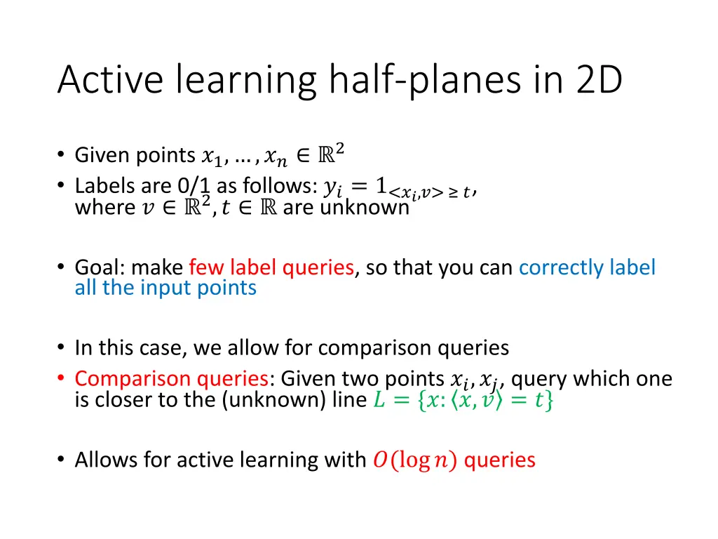active learning half planes in 2d