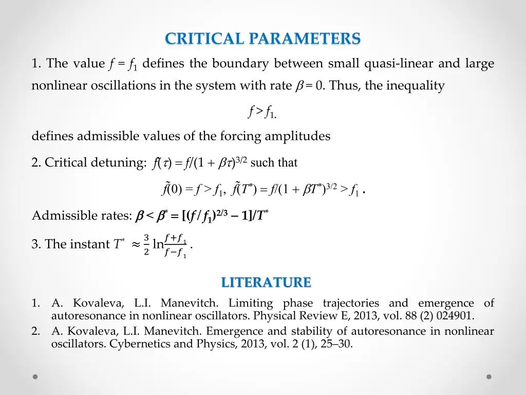 critical parameters