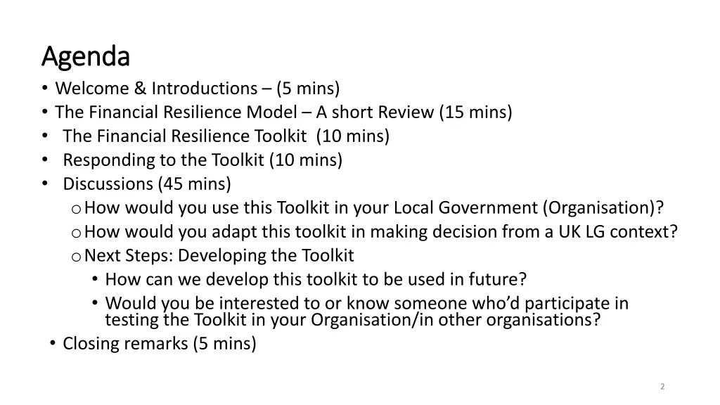 agenda agenda welcome introductions 5 mins
