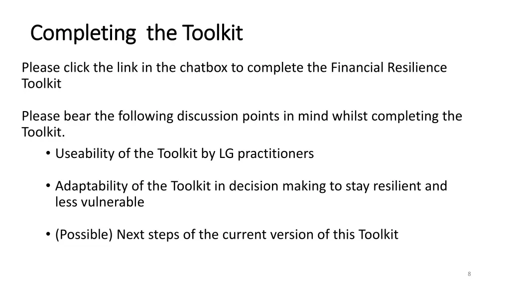 completing the toolkit completing the toolkit