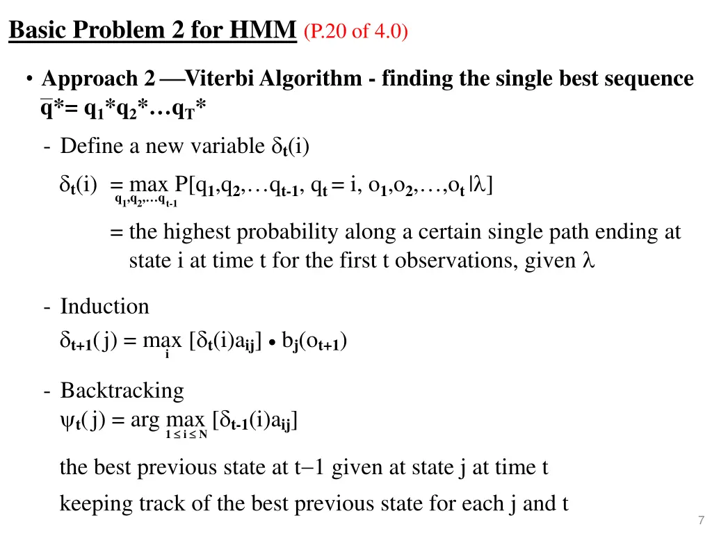 basic problem 2 for hmm p 20 of 4 0