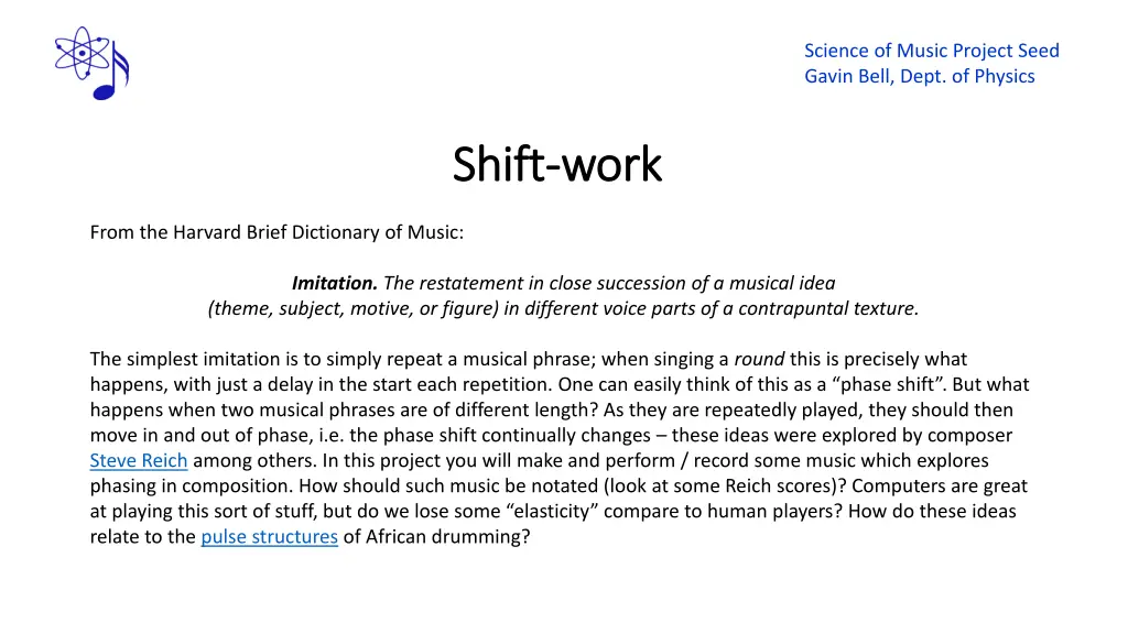science of music project seed gavin bell dept 2