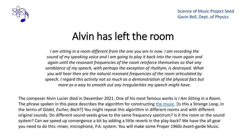 science of music project seed gavin bell dept 3