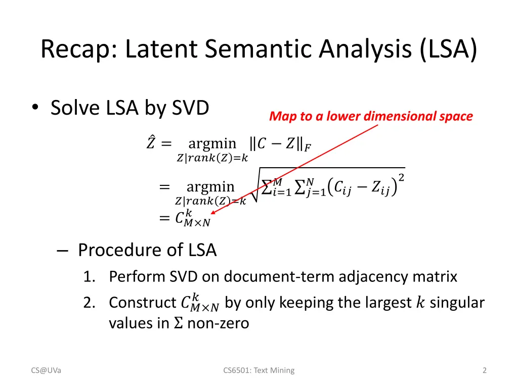recap latent semantic analysis lsa