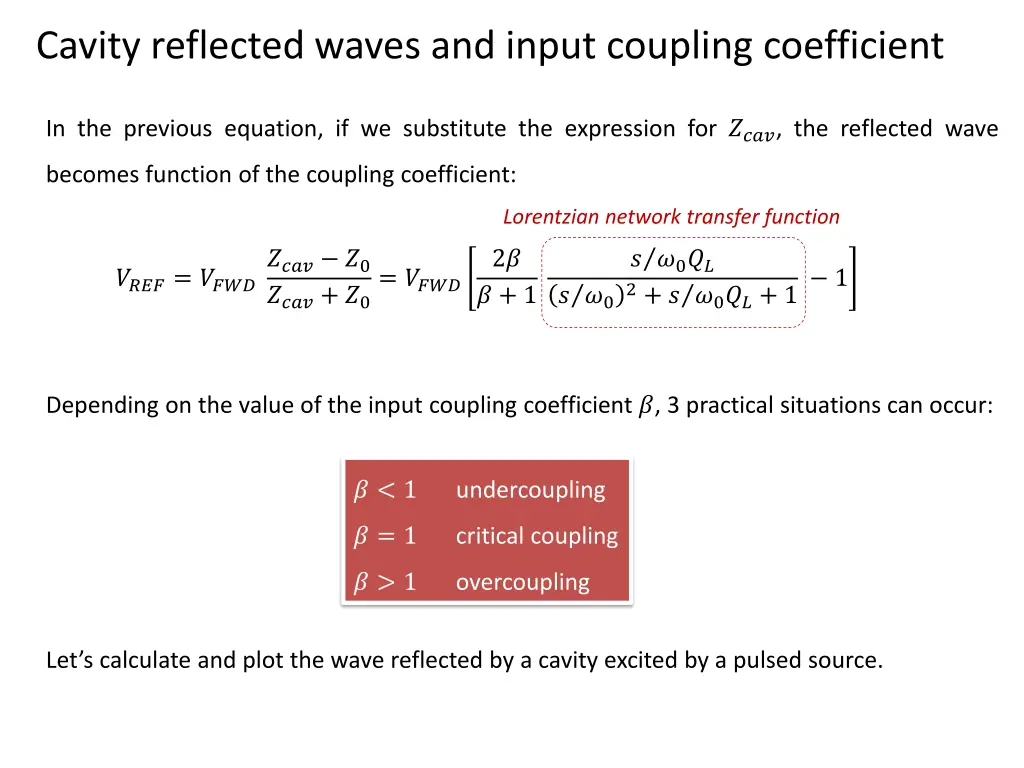 cavity reflected waves and input coupling