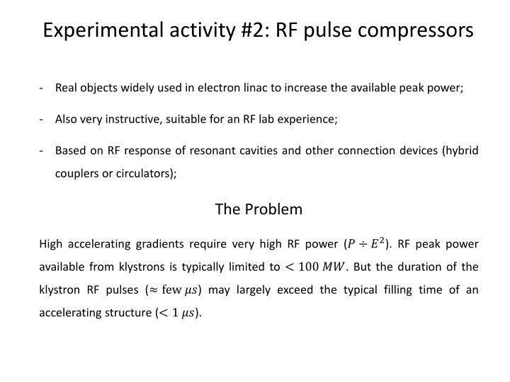 experimental activity 2 rf pulse compressors