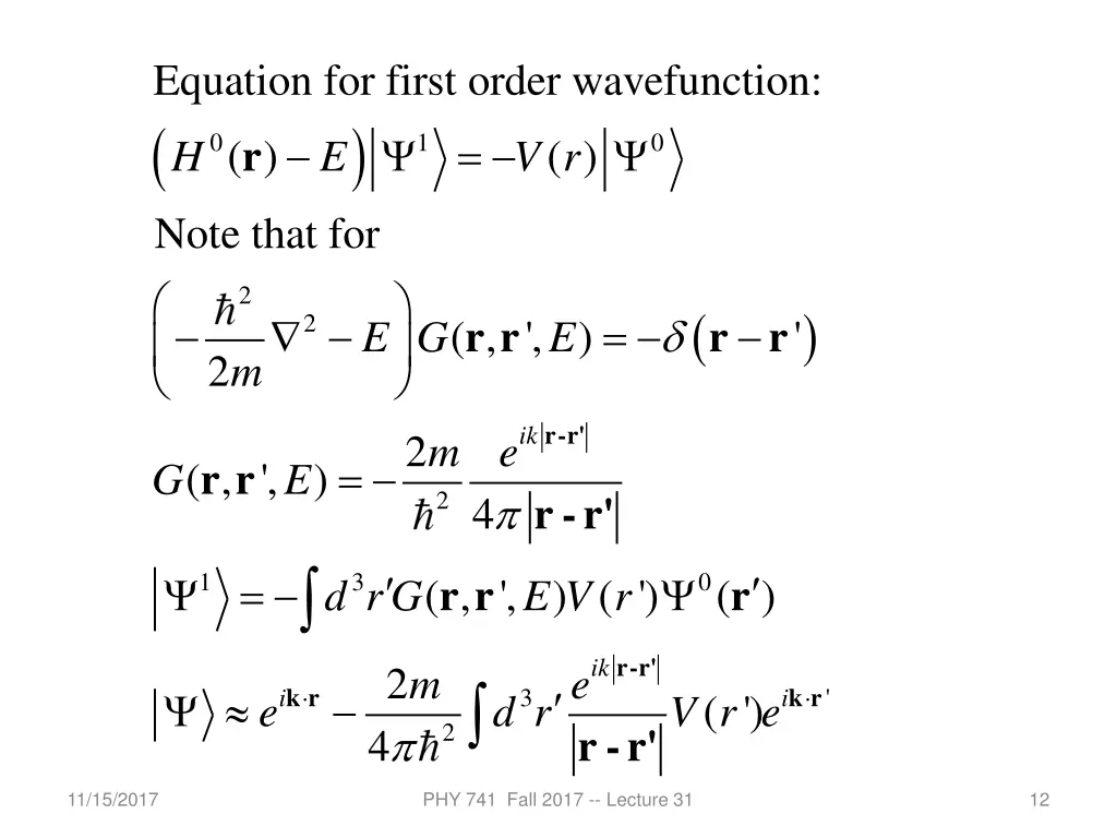equation for first order wavefunction r