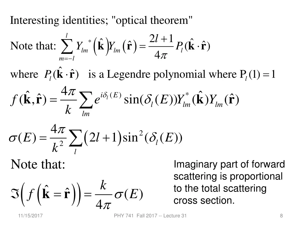 interesting identities optical theorem
