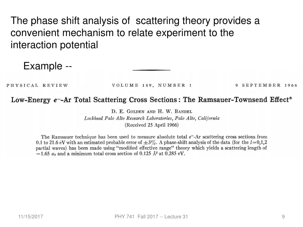 the phase shift analysis of scattering theory