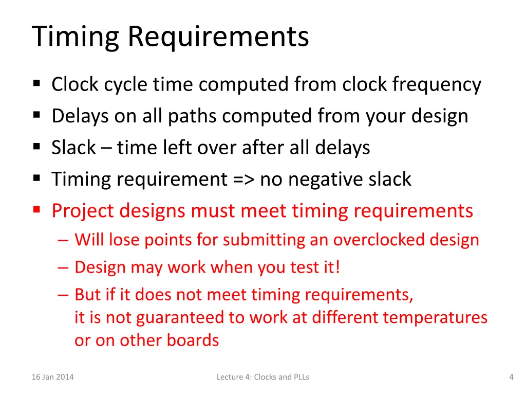 timing requirements