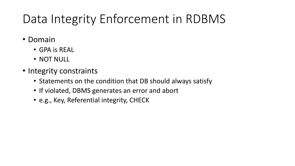 data integrity enforcement in rdbms