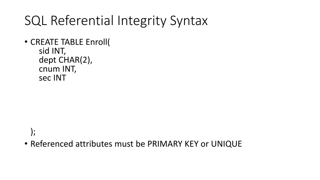 sql referential integrity syntax