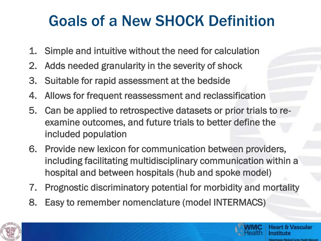 goals of a new shock definition