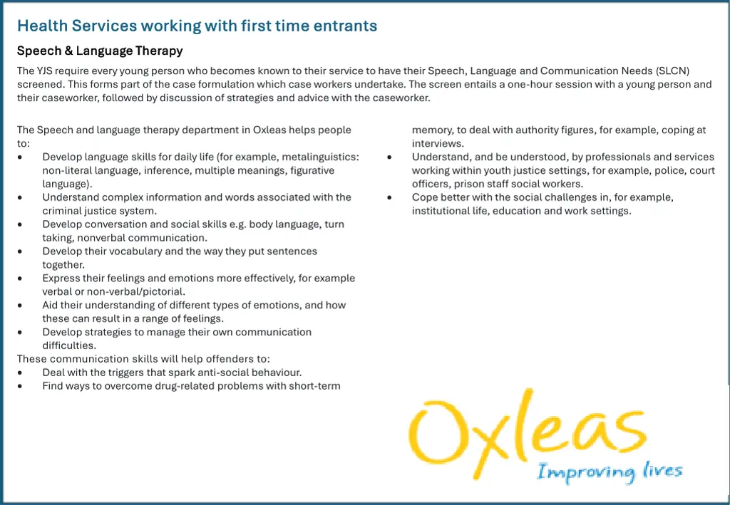 health services working with first time entrants 1