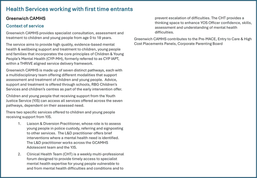 health services working with first time entrants 5