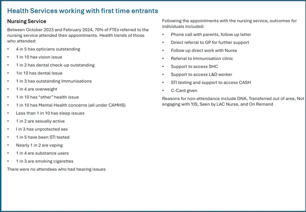 health services working with first time entrants