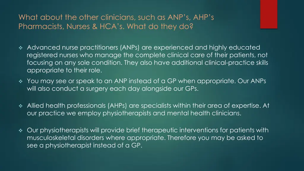 what about the other clinicians such